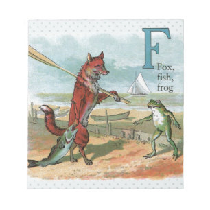 Fox Frog Fishing Antique Illustration Notepad