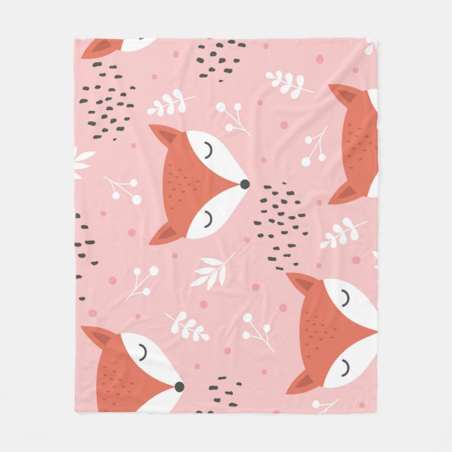Fox Fun: Cute Forest Pattern Fleece Blanket (Front)