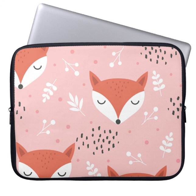 Fox Fun: Cute Forest Pattern Laptop Sleeve (Front)