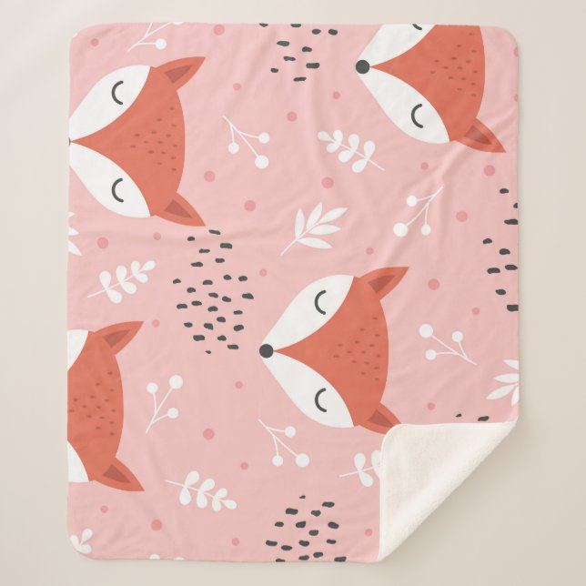 Fox Fun: Cute Forest Pattern Sherpa Blanket (Front)