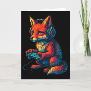 Fox Gaming With Headphones Funny Video Games Gamer Card