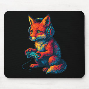 Fox Gaming With Headphones Funny Video Games Gamer Mouse Mat