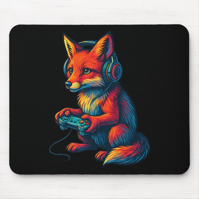 Fox Gaming With Headphones Funny Video Games Gamer Mouse Mat (Front)