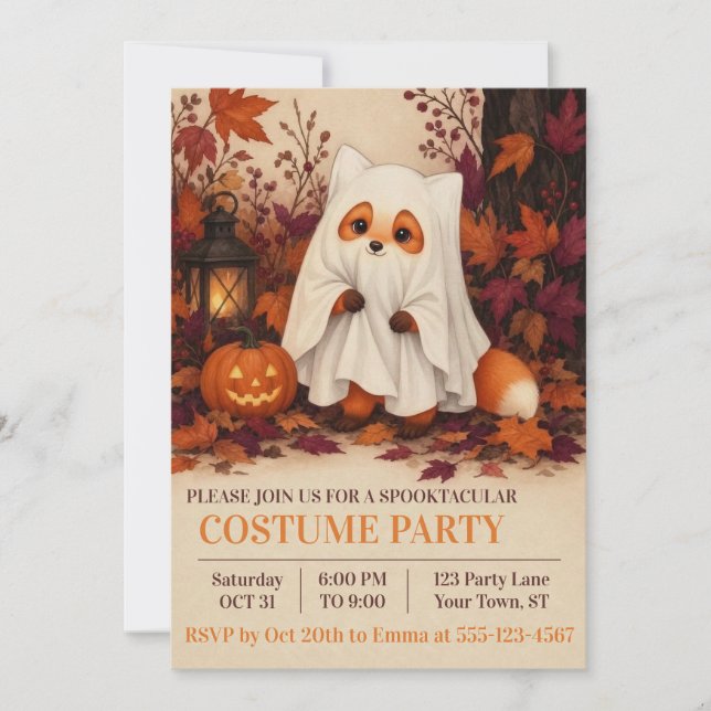Fox Ghost Costume Halloween Party Invitation (Front)