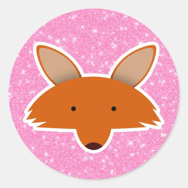 Fox Glitter Classic Round Sticker (Front)