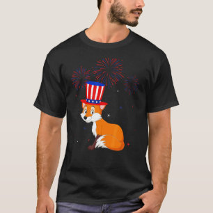 Fox Graphic Red White Blue Fireworks Decor 4th Of T-Shirt
