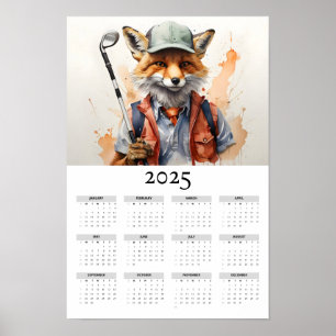 Fox Green Baseball Cap Playing Golf Wall Calendar Poster