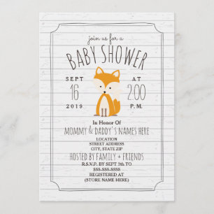 Fox Grey Wood Baby Shower Invitation