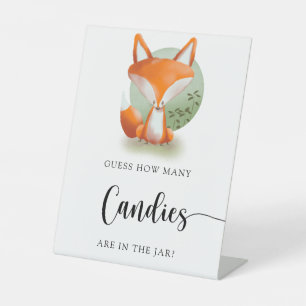 Fox - guess how many candies pedestal sign