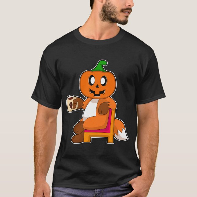 Fox Halloween Pumpkin Coffee T-Shirt (Front)