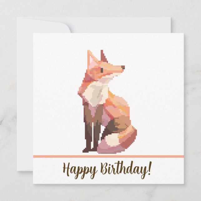 Fox Happy birthday Pixelart, Pixel Art Card (Front)