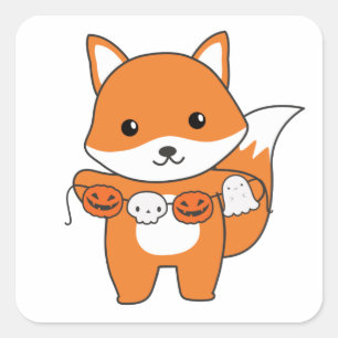 Fox Happy Halloween Pumpkin Bat Costume Square Sti Sticker