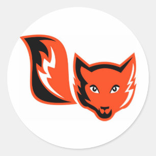 fox head and tail retro classic round sticker