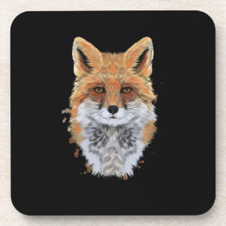 fox head portrait from splash watercolor coaster