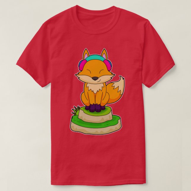 Fox Headphone Music T-Shirt (Design Front)