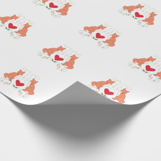 Fox & Heart Vine Print Wrapping Paper - White