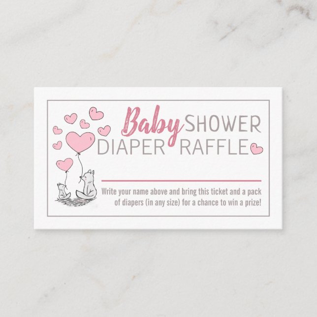 Fox Hearts Baby Shower Diaper Raffle Enclosure Card (Front)