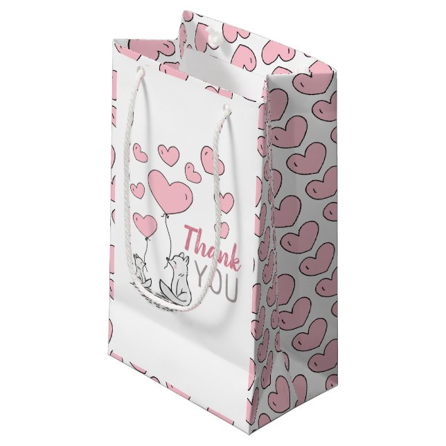 Fox Hearts Baby Shower Thank You Favor Small Gift Bag (Front Angled)