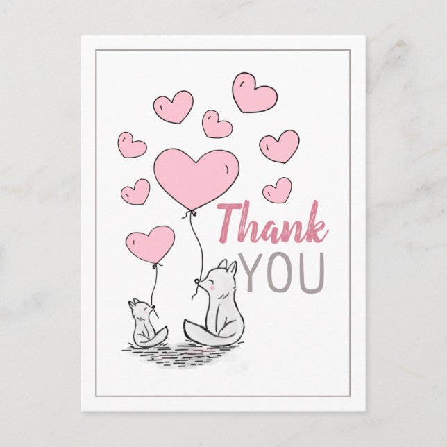Fox Hearts Baby Shower Thank You Postcard (Front)
