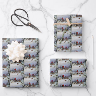 Fox Hunt Huntsmen Hounds Returning Home Winter Wrapping Paper Sheet