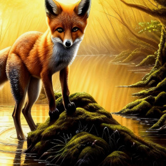 Fox hunting during a beautiful sunset canvas print
