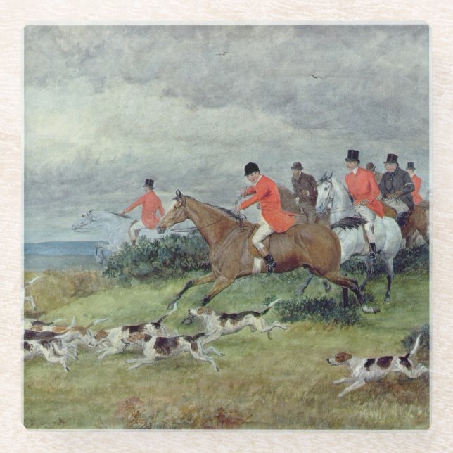 Fox Hunting in Surrey, 19th century Glass Coaster (Front)