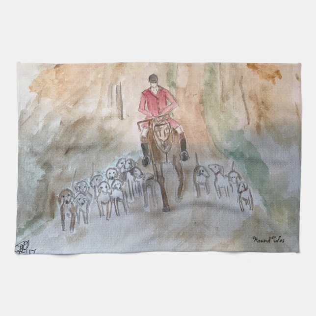 Fox Hunting Scene Tea Towel (Kitchen Towel) (Horizontal)
