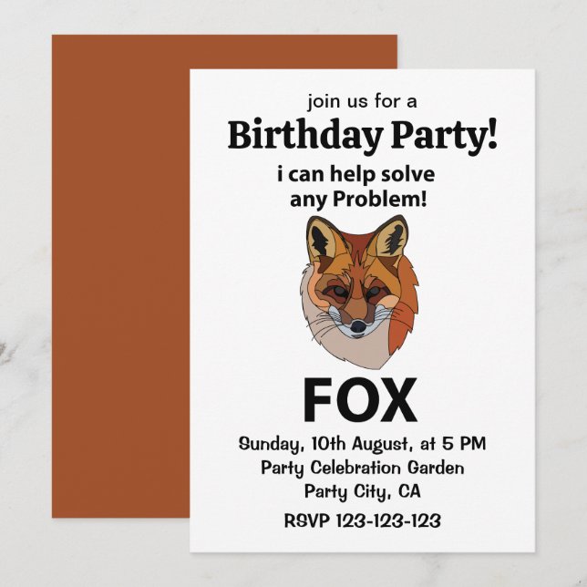 Fox I Can Help Solve Any Problem Funny Fox Invitation (Front/Back)