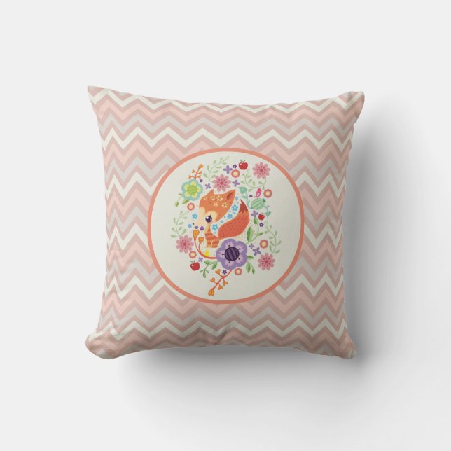 Fox Illustration Vector Join Zigzag Stripes Cushion (Front)