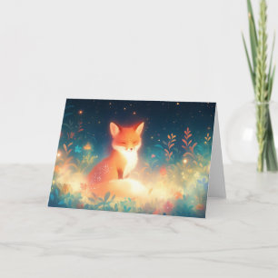 Fox in a Field of Night Blossoms Card