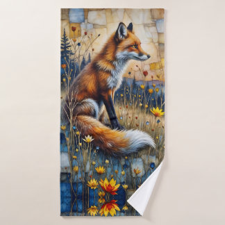 Fox in a Floral Meadow Bath Towel Set