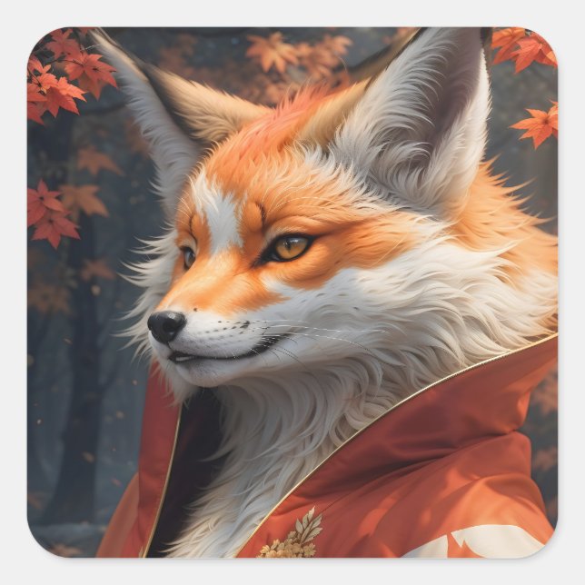 Fox in a Kimono Square Sticker (Front)