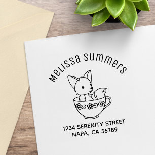 Fox in a Teacup Arch Address Rubber Stamp