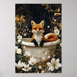 Fox In Bathtub Poster, Funny Animal Poster, Fox Poster