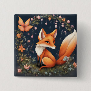 Fox in Bloom 15 Cm Square Badge