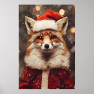 Fox in Christmas Clothes Print, Funny Holiday Poster