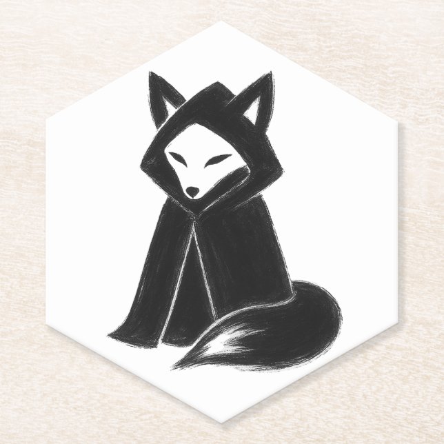 Fox in Cloak – Mysterious Animal on Paper Coaster (Front)