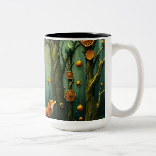Fox in Clockwork Forest Two-Tone Coffee Mug