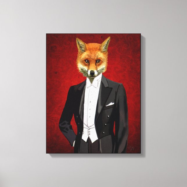 Fox In Evening Suit, Portrait Canvas Print (Front)