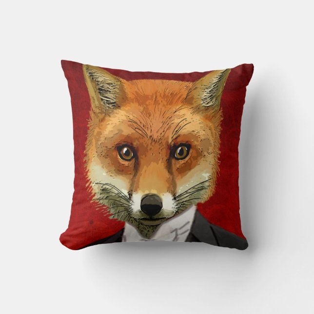Fox In Evening Suit, Portrait Cushion (Front)