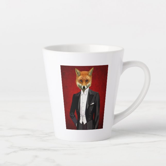 Fox In Evening Suit, Portrait Latte Mug (Right)