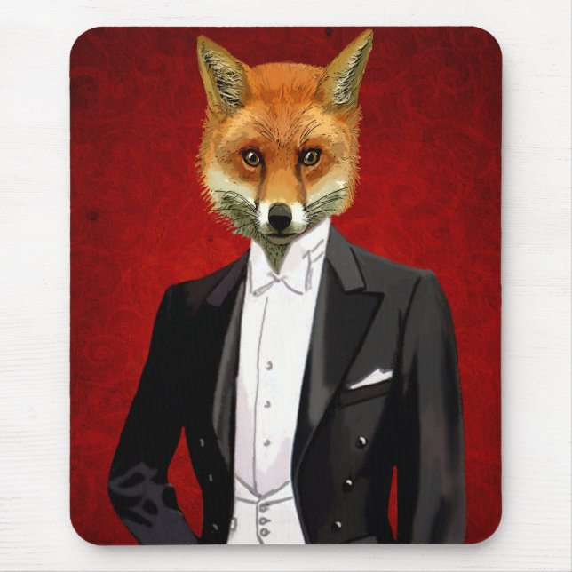 Fox In Evening Suit, Portrait Mouse Mat (Front)