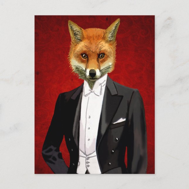 Fox In Evening Suit, Portrait Postcard (Front)