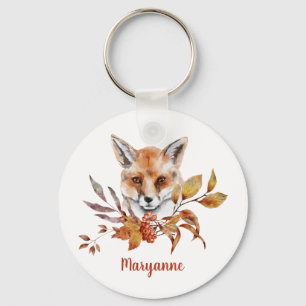 Fox in Fall / Autumn Leaves Key Ring