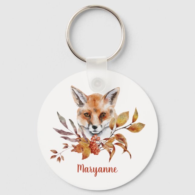 Fox in Fall / Autumn Leaves Key Ring (Front)