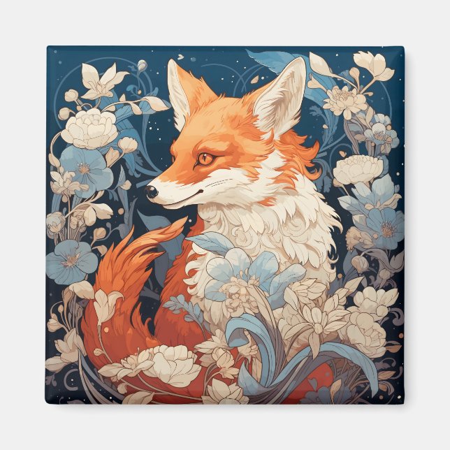 Fox In Forest Beautiful Floral Fox Magnet (Front)