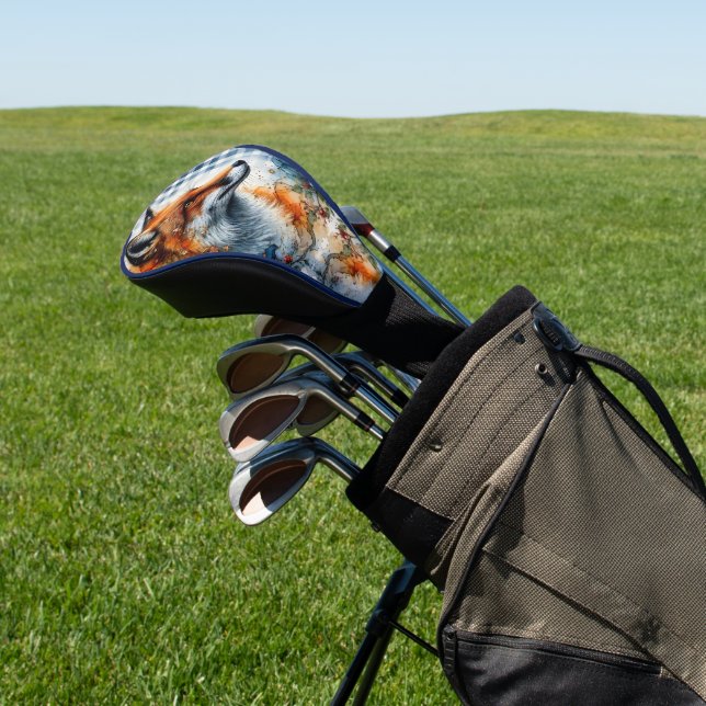 Fox in Gingham Golf Head Cover (In Situ)
