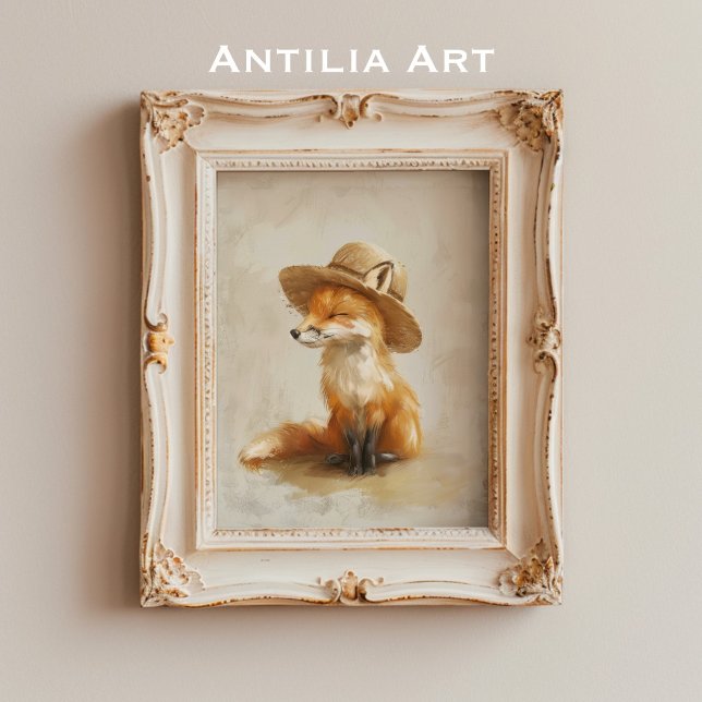 Fox in Hat Whimsical Vintage Woodland Animal Poster (Creator Uploaded)