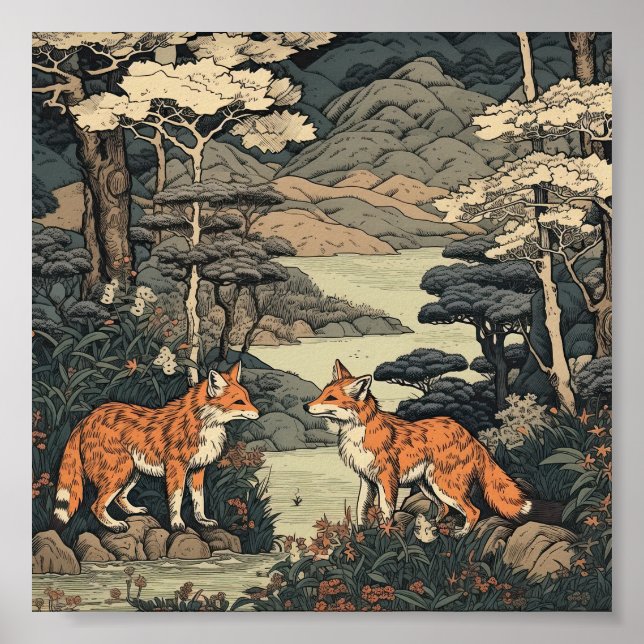Fox in japanese landscape poster (Front)