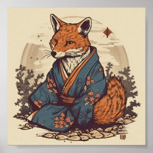 Fox in japanese style poster